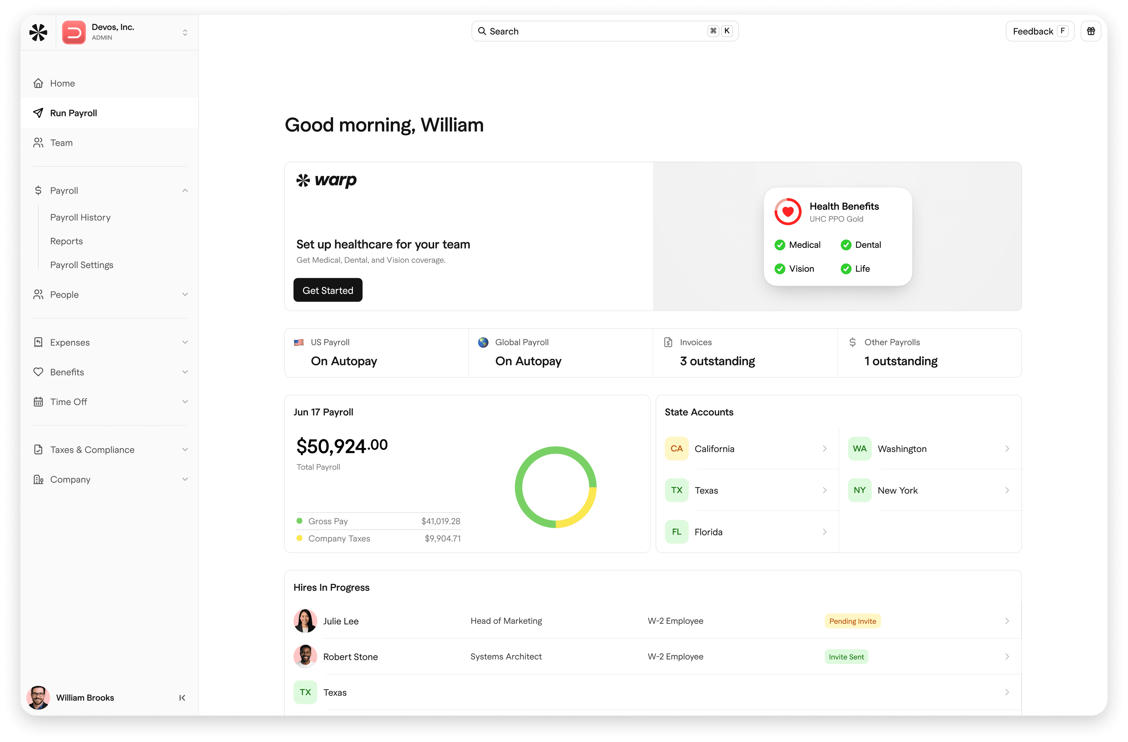 Warp platform dashboard